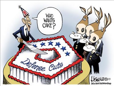 Obama shreds defense, let them eat cake