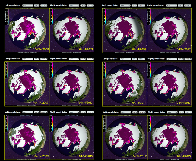 Snow and ice extent comparisons for April 14